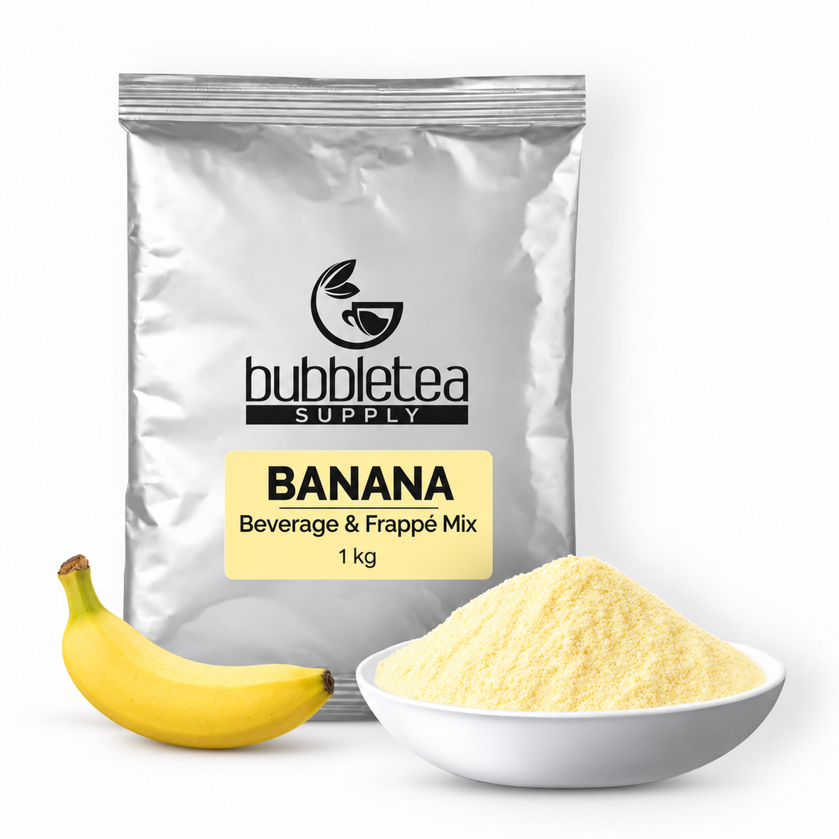 Banana Beverage & Frappé Mix 1 kg, Bubble Tea Supply packaging illustration