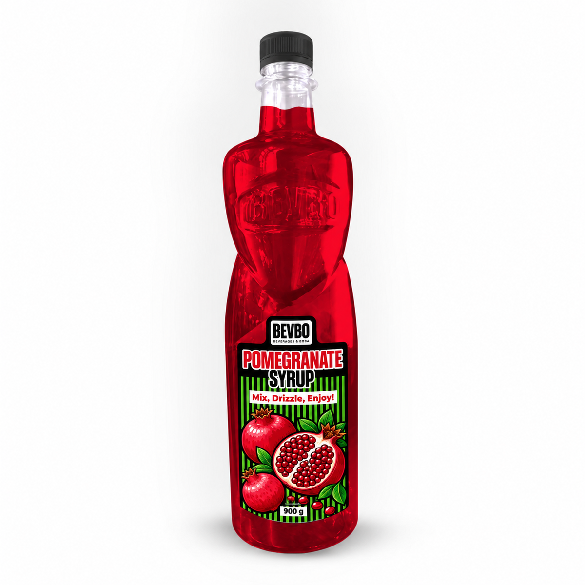 Pomegranate Syrup 900 g, BEVBO bottle mockup